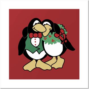 Christmas Penguin Couple In Love Posters and Art